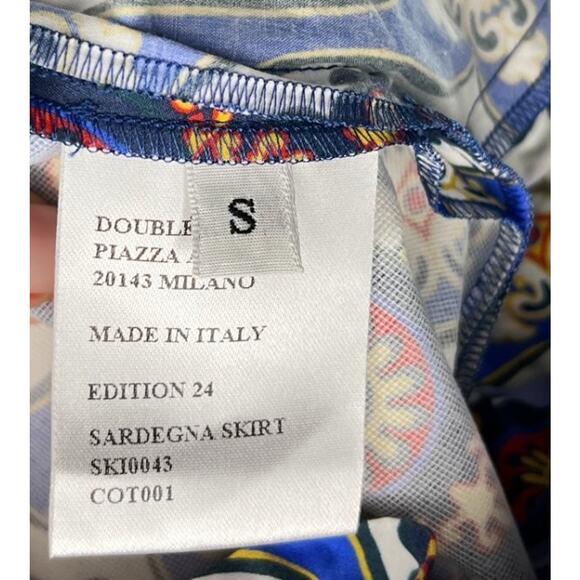 LA DOUBLEJ Sz S Small Sardegna Skirt Amalfi Print Blue Navy Gold Cotton Midi - Picture 6 of 10